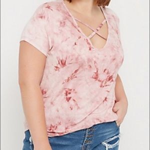 Plus Pink Tie Dye Cross Strap Tee